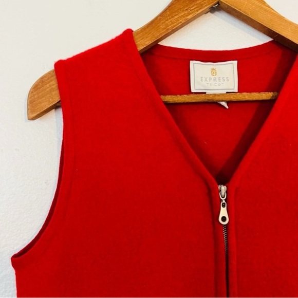 Express Tops - Vintage Express Tricot Bright Red Wool Vest